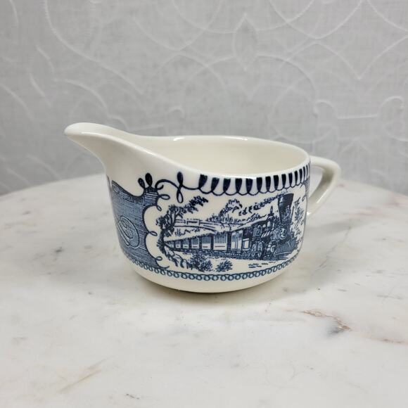 Vintage Royal China Currier & Ives Ironstone Scene Sugar Creamer Blue Steamboat - Picture 5 of 16